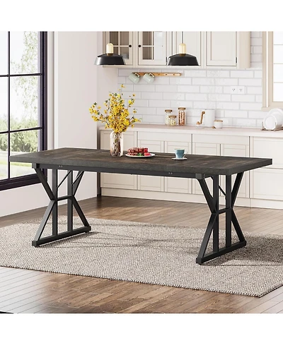 Tribesigns Farmhouse Dining Table for 6 People, 70.8-Inch Rectangular Wood Table, Rustic Kitchen with Heavy Duty Metal Legs Ro