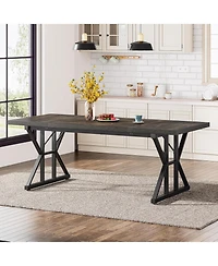 Tribesigns Farmhouse Dining Table for 6 People, 70.8-Inch Rectangular Wood Table, Rustic Kitchen with Heavy Duty Metal Legs Ro