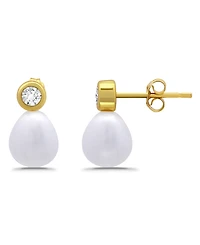 Macy's Teardrop Freshwater Cultured Pearl Cubic Zirconia Bezel Set Post Earrings