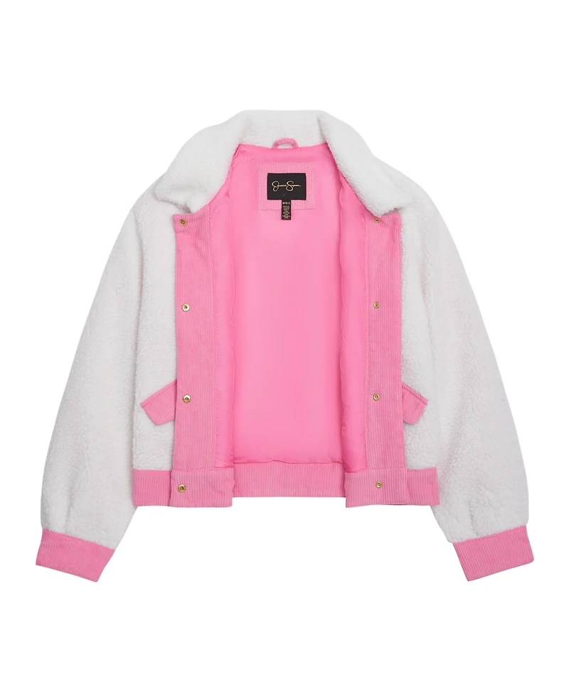 Jessica Simpson Girls 7-16 Sherpa Midweight Jacket with Corduroy Trims