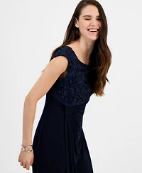 Connected Petite Soutache Faux-Wrap Gown