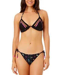 Salt Cove Juniors Crochet Halter Triangle Bikini Top Floral Side Tie Bikini Bottoms Exclusively At Macys