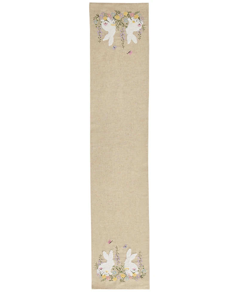 Elrene Hop Embroidered Bunny Fabric Runner, 14" x 70"