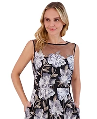 Eliza J Women's Embroidered Illusion-Neck Evening Gown