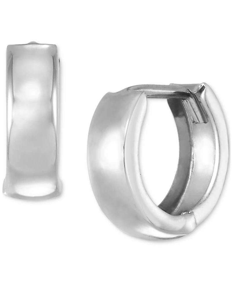 Polished Wide Huggy Hoop Earrings in 10k White Gold