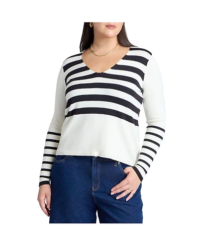 Eloquii Women's Abstract Striped Sweater