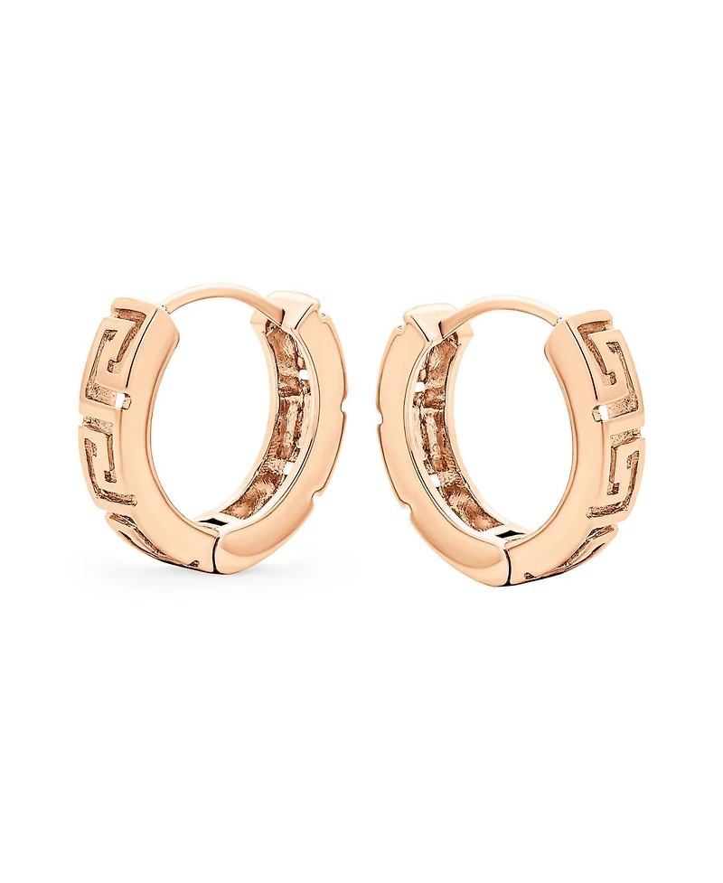 Bling Jewelry European Greek Key Design Two Tone Twist Braid Wide Huggie Hoop Earrings Yellow Rose Gold Plated .925 Sterling Silver