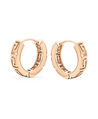 Bling Jewelry European Greek Key Design Two Tone Twist Braid Wide Huggie Hoop Earrings Yellow Rose Gold Plated .925 Sterling Silver
