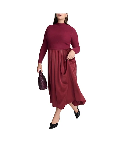 Eloquii Elements Women's Plus Size Mockneck Twofer Midi Dress