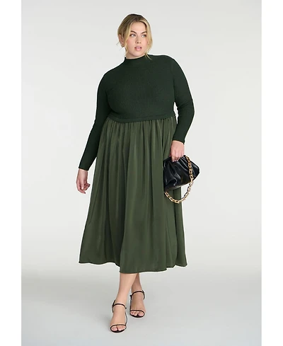 Eloquii Elements Women's Plus Mockneck Twofer Midi Dress