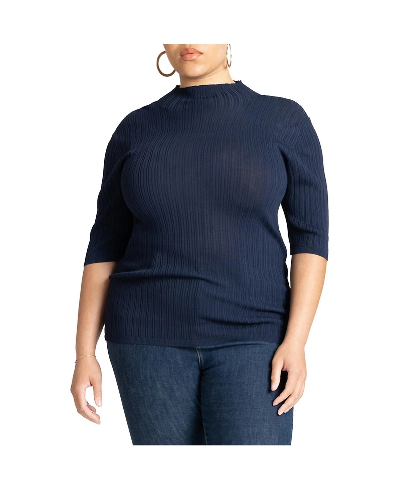 Eloquii Women's Plus Sleek Funnel Neck Elbow Sleeve Sweater