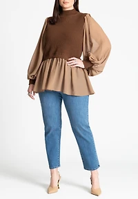 Eloquii Women's Plus Twofer Sweater With Chiffon