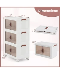 Gouun 3-Tier Stackable Storage Boxes Bins with Magnetic Doors and Lockable Casters