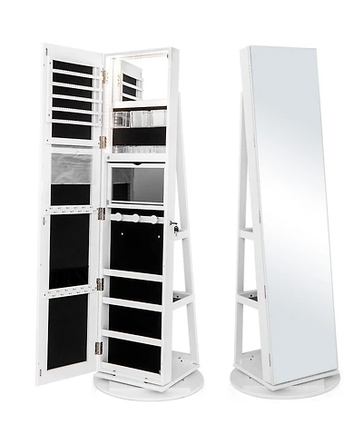 Gouun 360 Rotating Mirrored Jewelry Cabinet Armoire 3 Color Led Modes Lockable