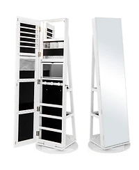Gouun 360 Rotating Mirrored Jewelry Cabinet Armoire 3 Color Led Modes Lockable