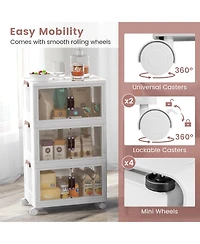 Gouun 3-Tier Stackable Storage Boxes Bins with Magnetic Doors and Lockable Casters-s