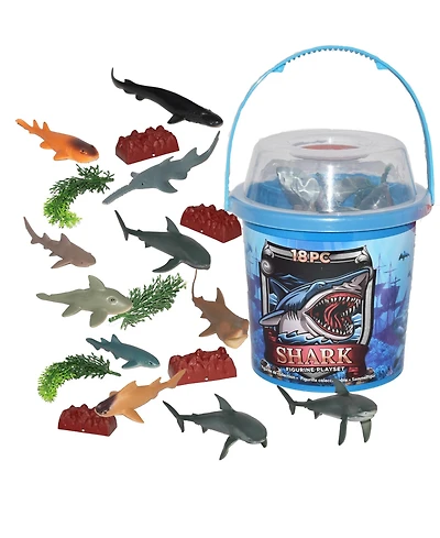 Wild Republic Bucket Shark Figurines, 18 Pieces
