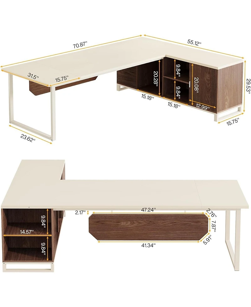Tribesigns 70.8" Executive Desk with 55" File Cabinet, Modern L Shaped Computer Storage Shelves and Large f
