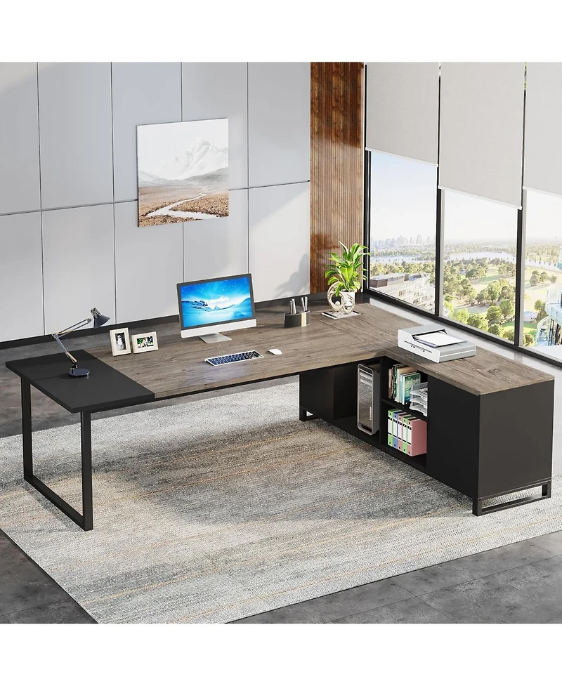 Tribesigns 70.8" Executive Desk with 55" File Cabinet, Modern L Shaped Computer Storage Shelves and Large f