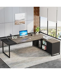 Tribesigns 70.8" Executive Desk with 55" File Cabinet, Modern L Shaped Computer Storage Shelves and Large f