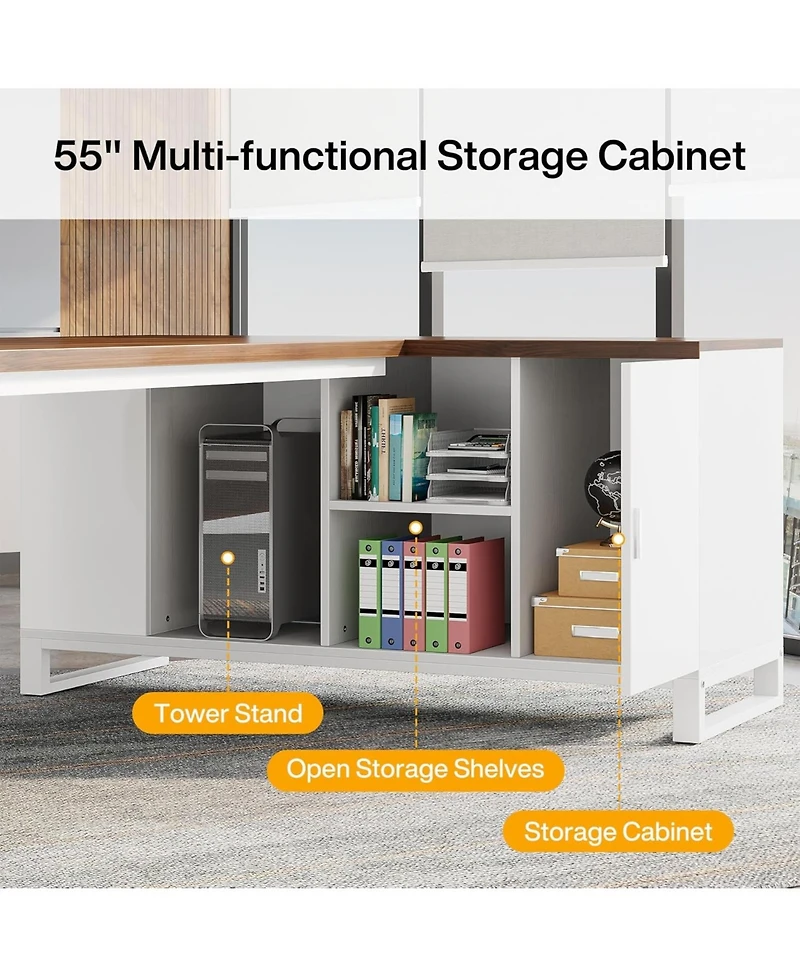 Tribesigns 70.8" Executive Desk with 55" File Cabinet, Modern L Shaped Computer Storage Shelves and Large f