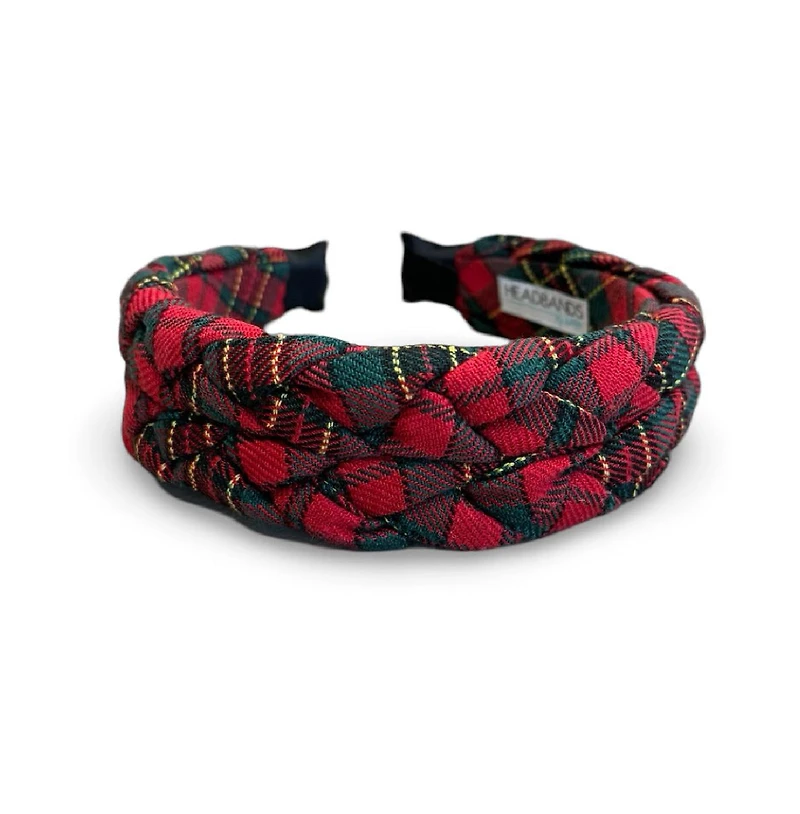 Blushing Braid Headband - Red + Green Plaid