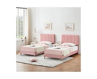 gaomon Pink Twin Bed Frame, Velvet Upholstered Platform Bed Frame with Headboard, Strong Wooden Slats, Noise-Free,No Box Spring Needed