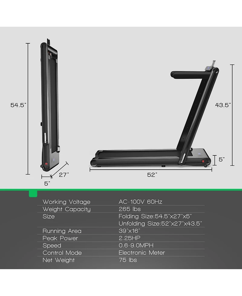 Gymax 2.25HP Folding Treadmill 2-in-1 Walking Running Machine w/ App & Remote Control