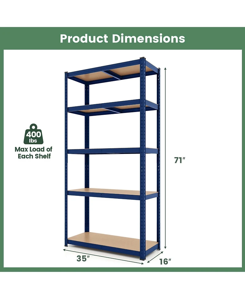 4 Pcs 5 Tier Adjustable Garage Shelving Unit with 2200 lbs Max Load for Warehouse