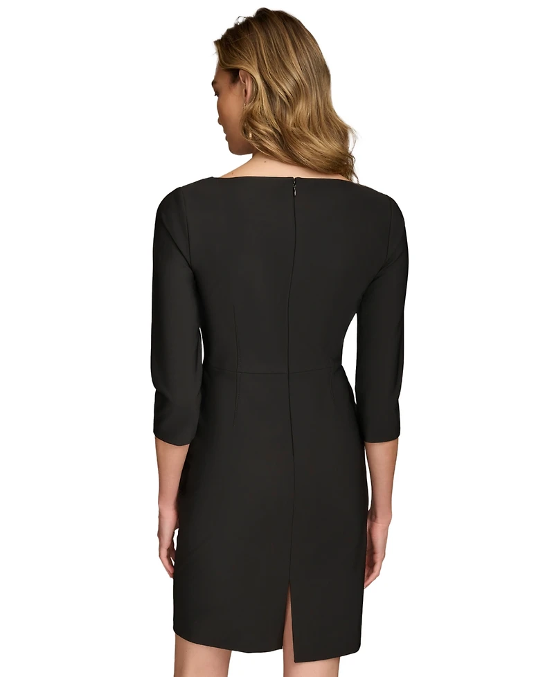 Donna Karan New York Women's Asymmetric-Neck Elbow-Sleeve Dress
