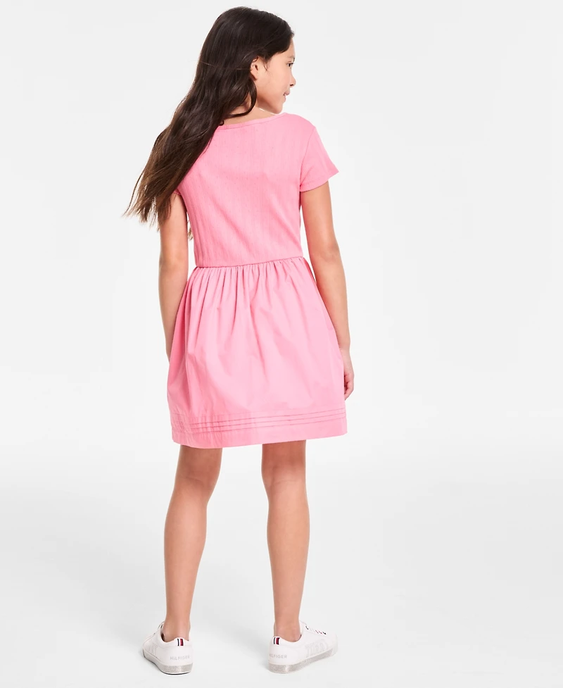 Tommy Hilfiger Big Girls Knit-to-Woven Short-Sleeve Dress