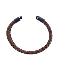 Trafalgar Loose Fit Simple 2 Band Braided Secure Clasp Leather Bracelet