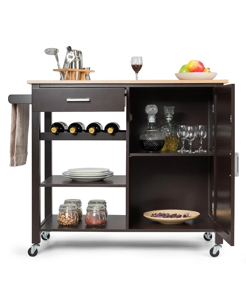 Gouun Kitchen Island Cart Rolling Serving Cart Wood Trolley