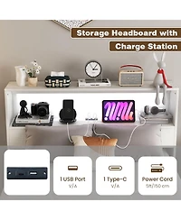 Gouun Twin Size Bed Frame with Storage Headboard Charging Station