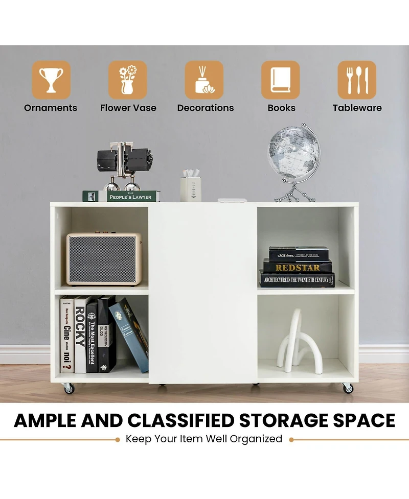 Gouun Wood Storage Cabinet with Wheels and 6 Compartments