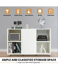 Gouun Wood Storage Cabinet with Wheels and 6 Compartments