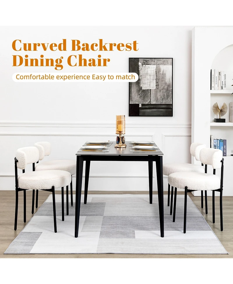 Dyhome Boucle Dining Chairs Set of 1, Upholstered with Black Metal Legs, Modern Accent Chair