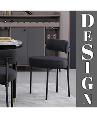 Dyhome Dining Chairs Set of 6, Mid-Century Modern Chairs, Curved Backrest Round Upholstered Boucle Sherpa Chair with Metal Legs