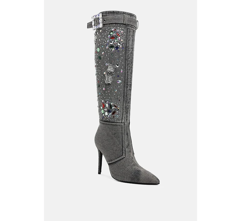 Cornik Multi Color Stones Denim Boots