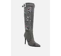 Cornik Multi Color Stones Denim Boots