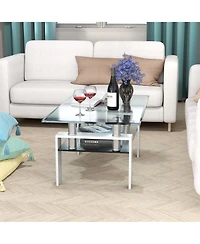 Rectangle Glass Coffee Table Metal Legs End Table Livingroom