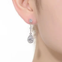 Sterling Silver White Gold Plated with Clear Pear & Round Cubic Zirconia Accent Chandelier Earrings