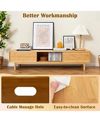 Gouun 63 Inches Mid Century Modern Bamboo Tv Stand with Sliding Doors