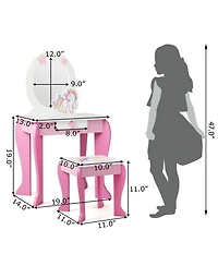 Gouun Kids Wooden Makeup Dressing Table and Chair Set with Mirror and Drawer