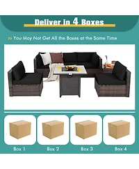 7PCS Patio Rattan Furniture Set 30'' Fire Pit Table Cover Cushion Sofa