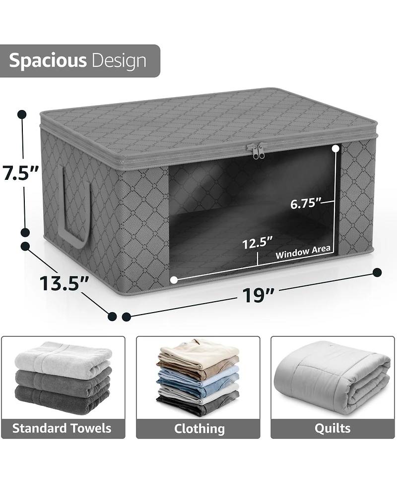 Sorbus 6 Pack Medium Foldable Clothes Storage Bags with Clear Window, Zipper Lid and Carry Handles - for Organizing Bedroom, Closet