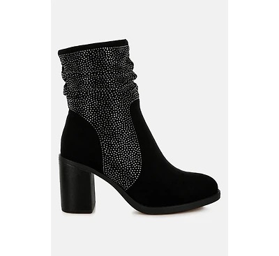 Chinar Rhinestone Studded Slouchy Ankle Boots