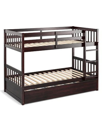 Twin Over Twin Bunk Bed with Pull-out Trundle and Ladder