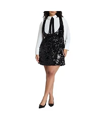 Eloquii Women's Plus Size Bow Blouse Sequin Mini Dress