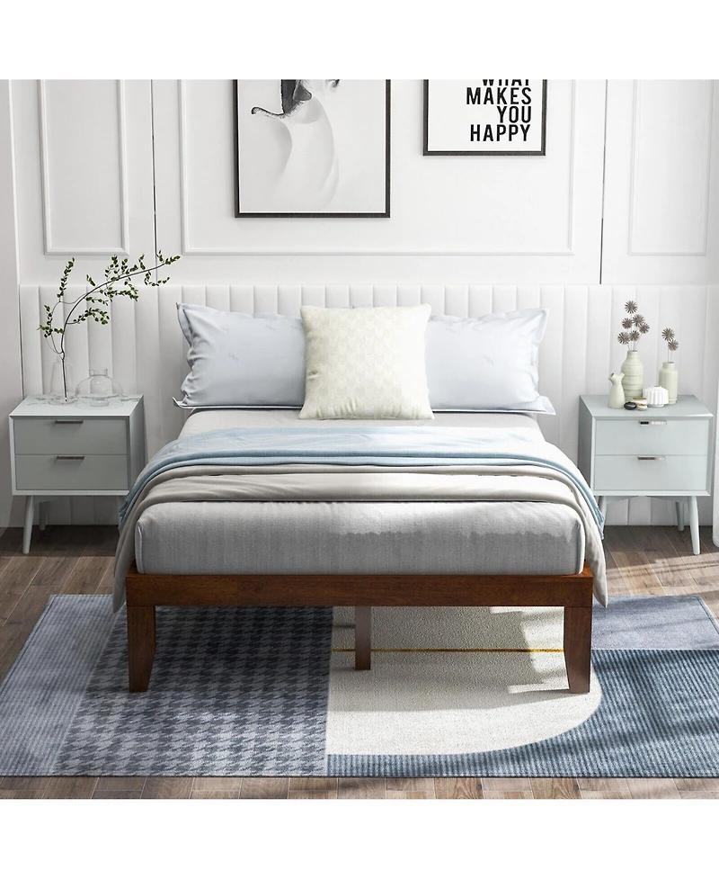 Gouun 14 Inch Full Size Wood Platform Bed Frame with Wood Slat Support